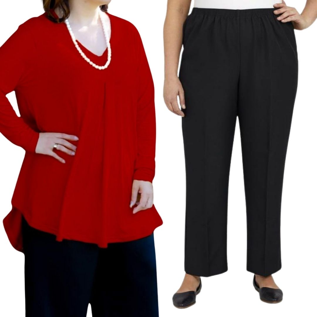 Plus Size Fleur Top with Narrow Leg Pants Combo