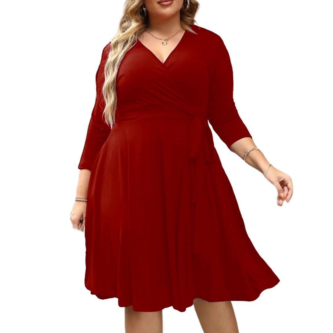 Plus Size 3/4 Wrap Dress - Long Sleeve - Lady Lilly Designs