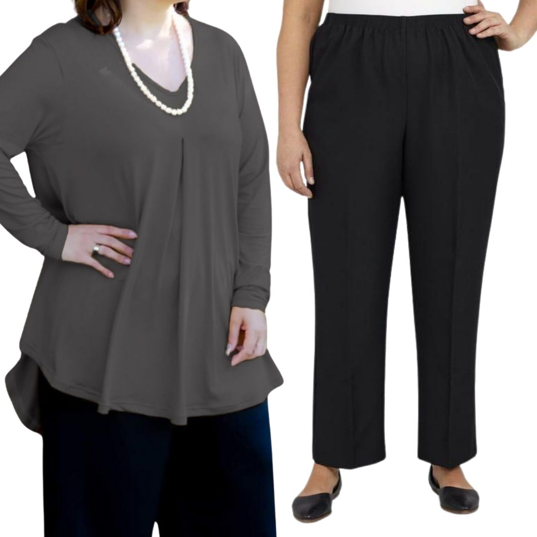 Plus Size Fleur Top with Narrow Leg Pants Combo