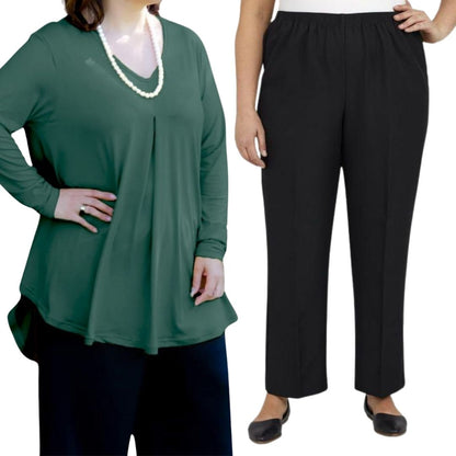 Plus Size Fleur Top with Narrow Leg Pants Combo