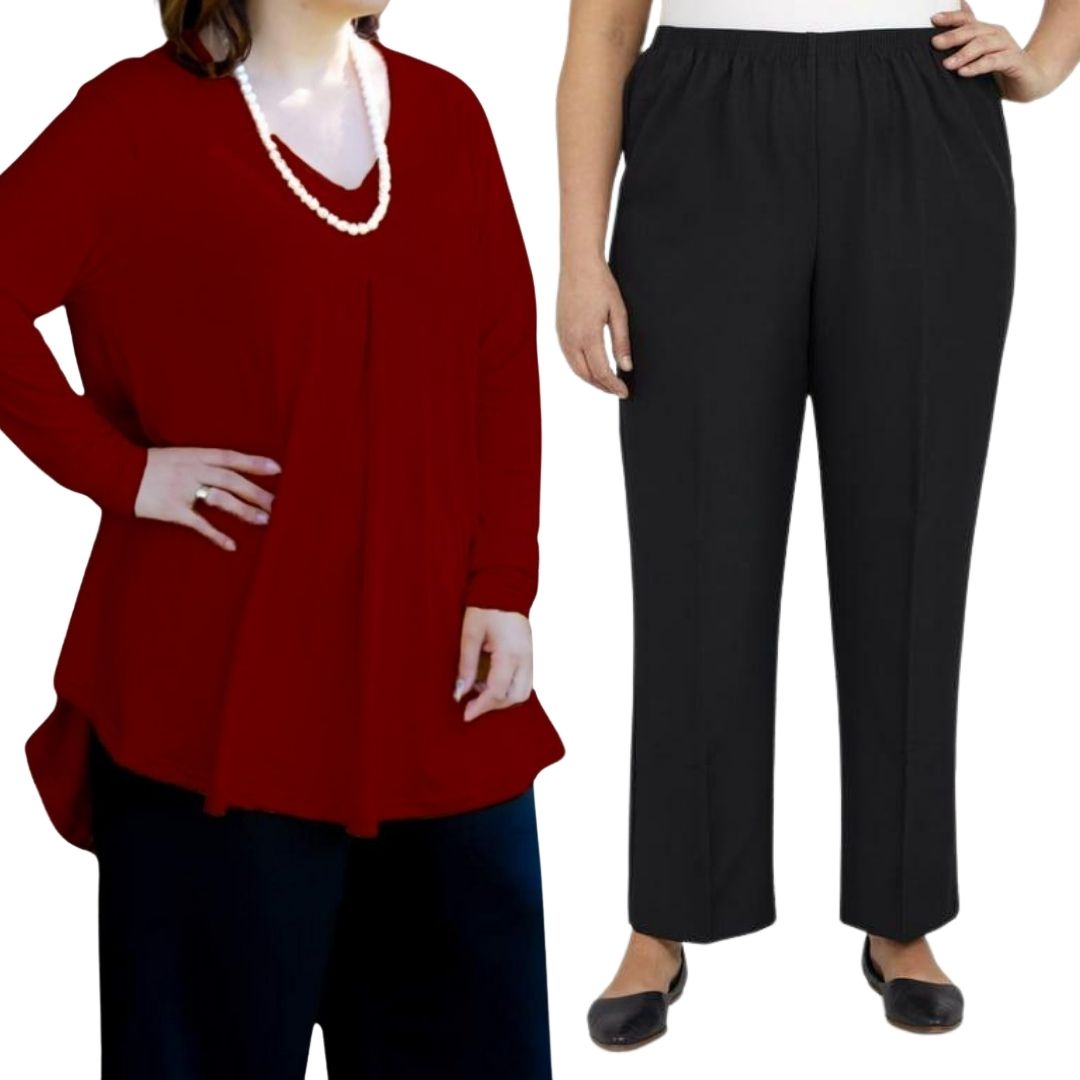 Plus Size Fleur Top with Narrow Leg Pants Combo