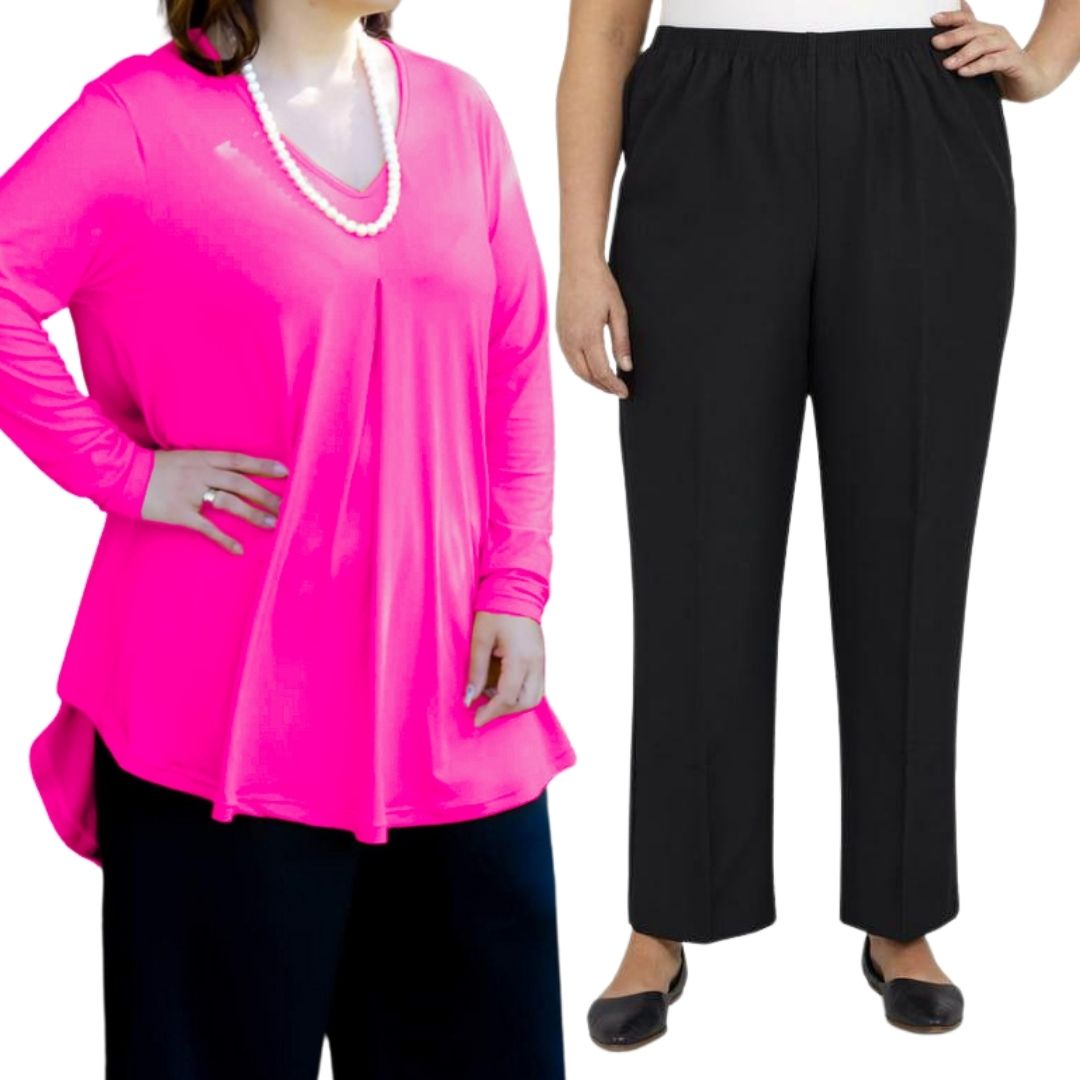 Plus Size Fleur Top with Narrow Leg Pants Combo