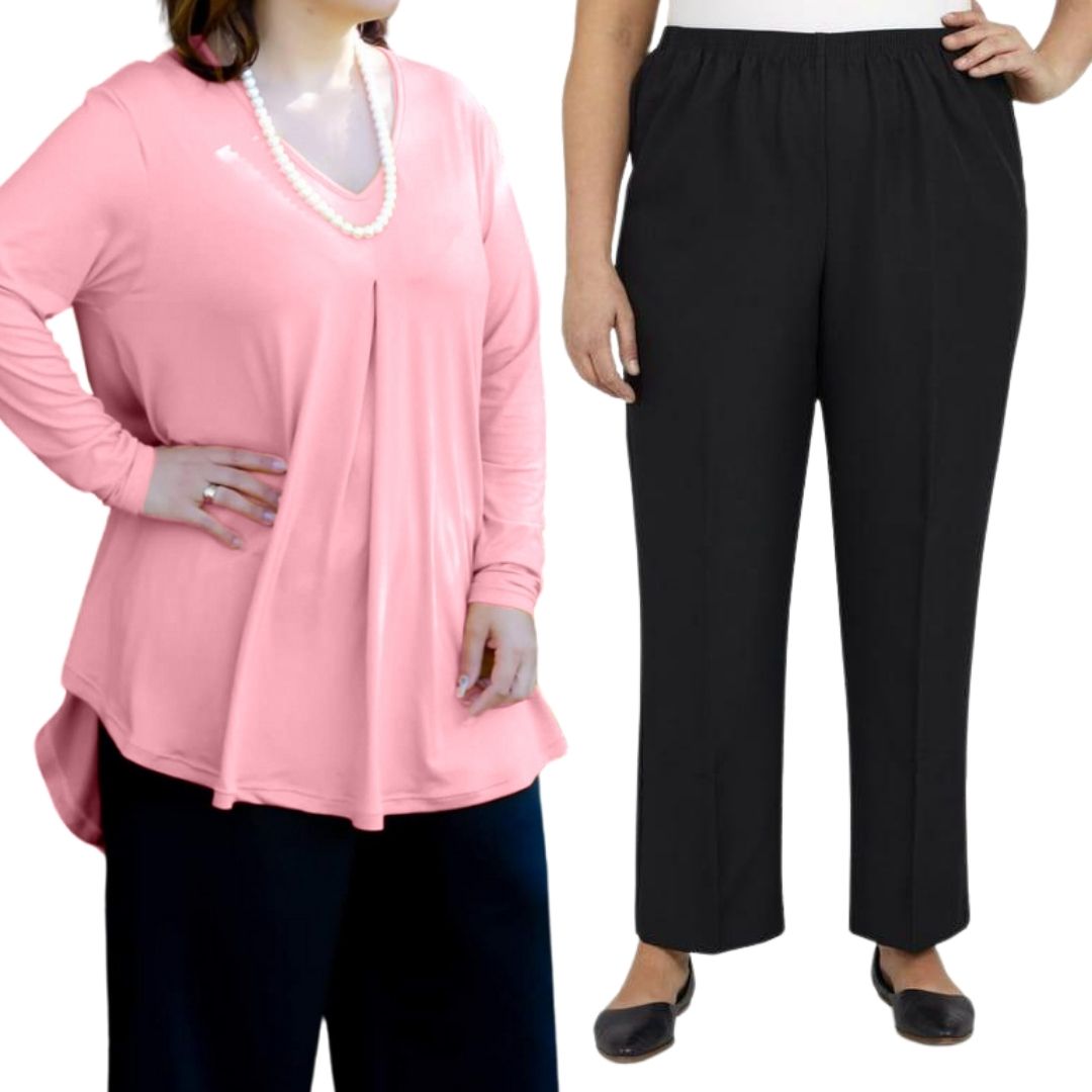 Plus Size Fleur Top with Narrow Leg Pants Combo