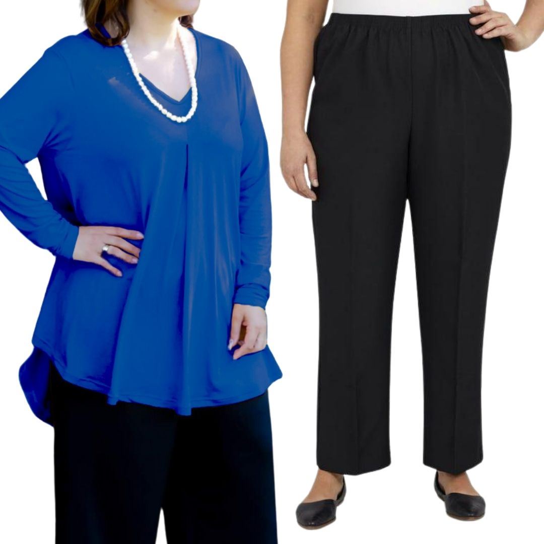 Plus Size Fleur Top with Narrow Leg Pants Combo