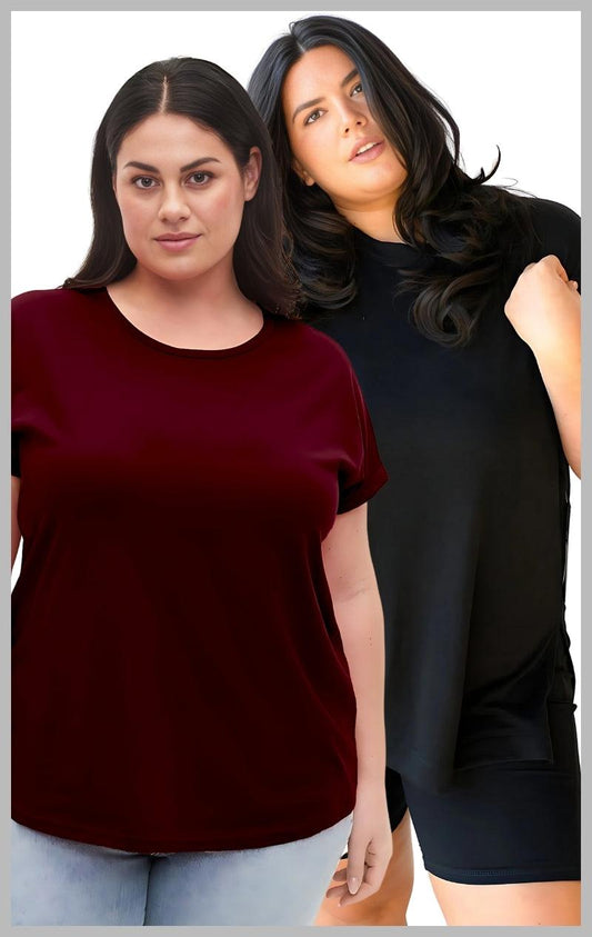 Plus Size Basic T-Set Combo - Burgundy and Black - Lady Lilly Designs