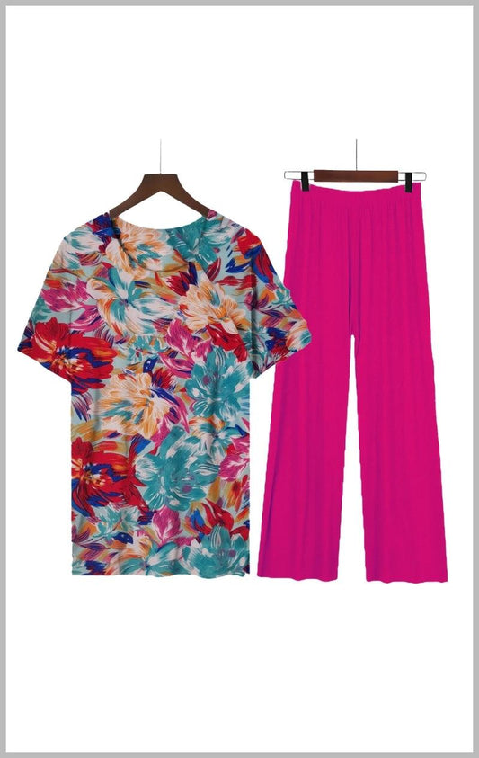 Floral Daywear Set: Hot Pink 3/4 Pants with Floral Top - Lady Lilly Designs