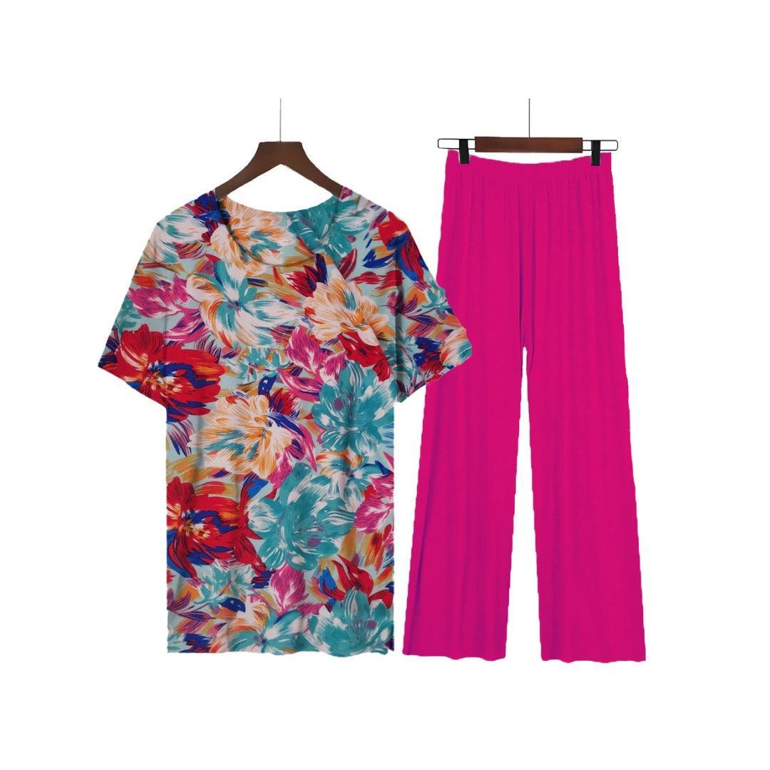 Floral Daywear Set: Hot Pink 3/4 Pants with Floral Top - Lady Lilly Designs