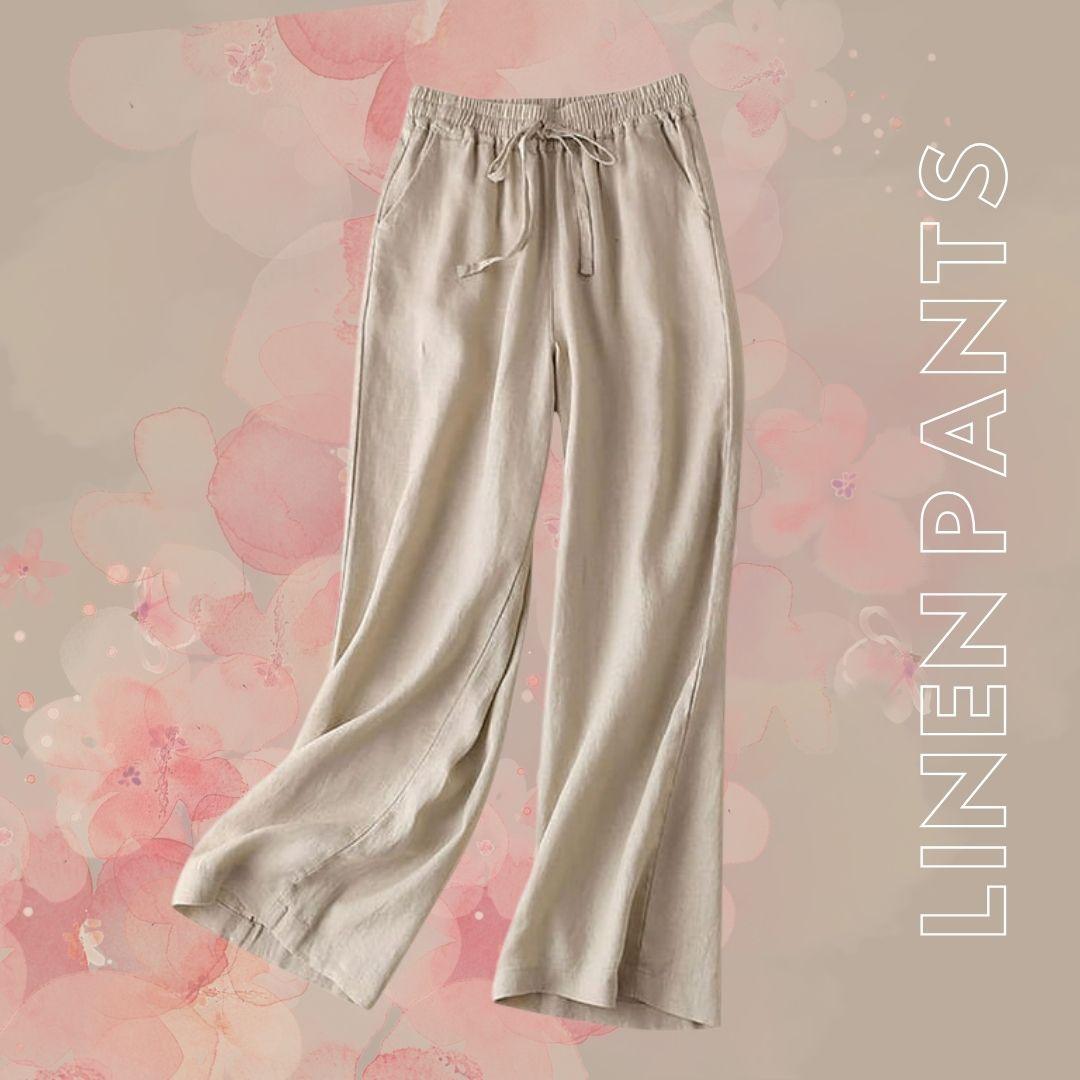 Plus Size Narrow Leg Linen Pants without Pockets