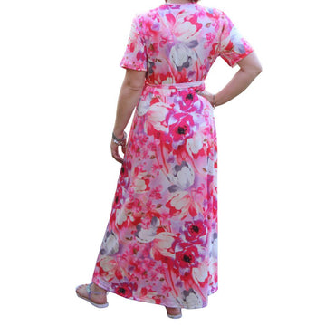 Plus Size Pink Floral Wrap Dress