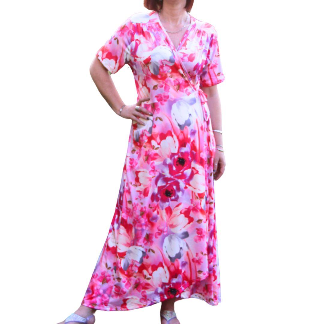 Plus Size Pink Floral Wrap Dress