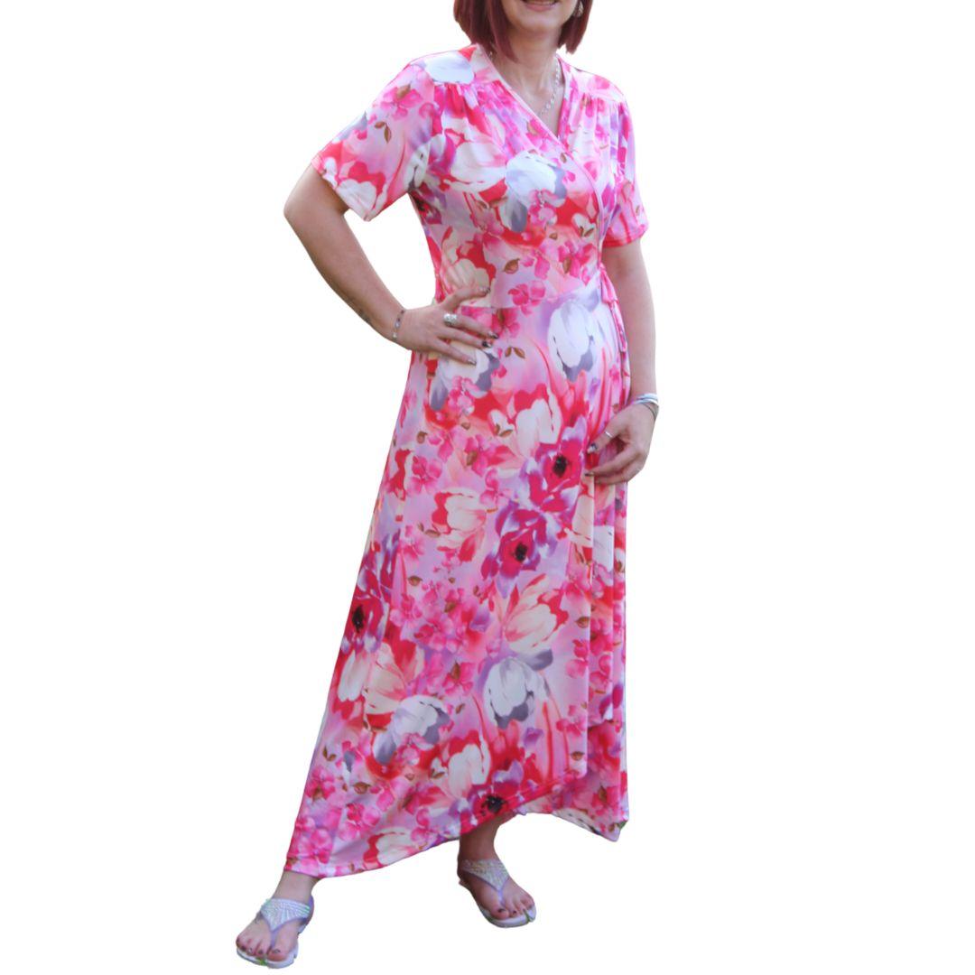 Plus Size Pink Floral Wrap Dress