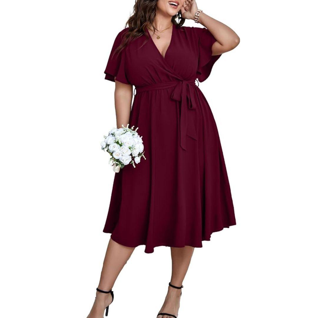 Plus Size 3/4 Wrap Dress - Short Sleeve