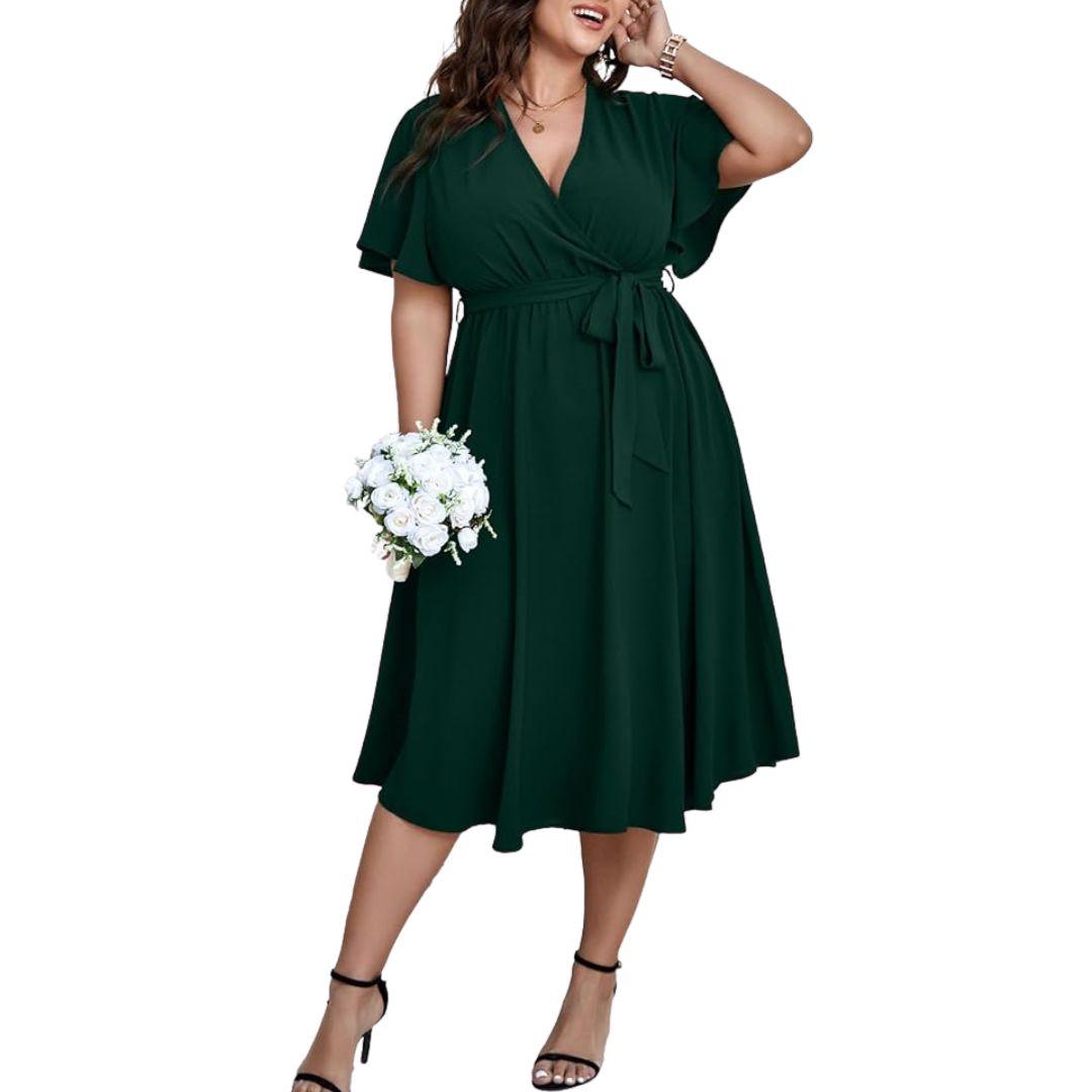 Plus Size 3/4 Wrap Dress - Short Sleeve