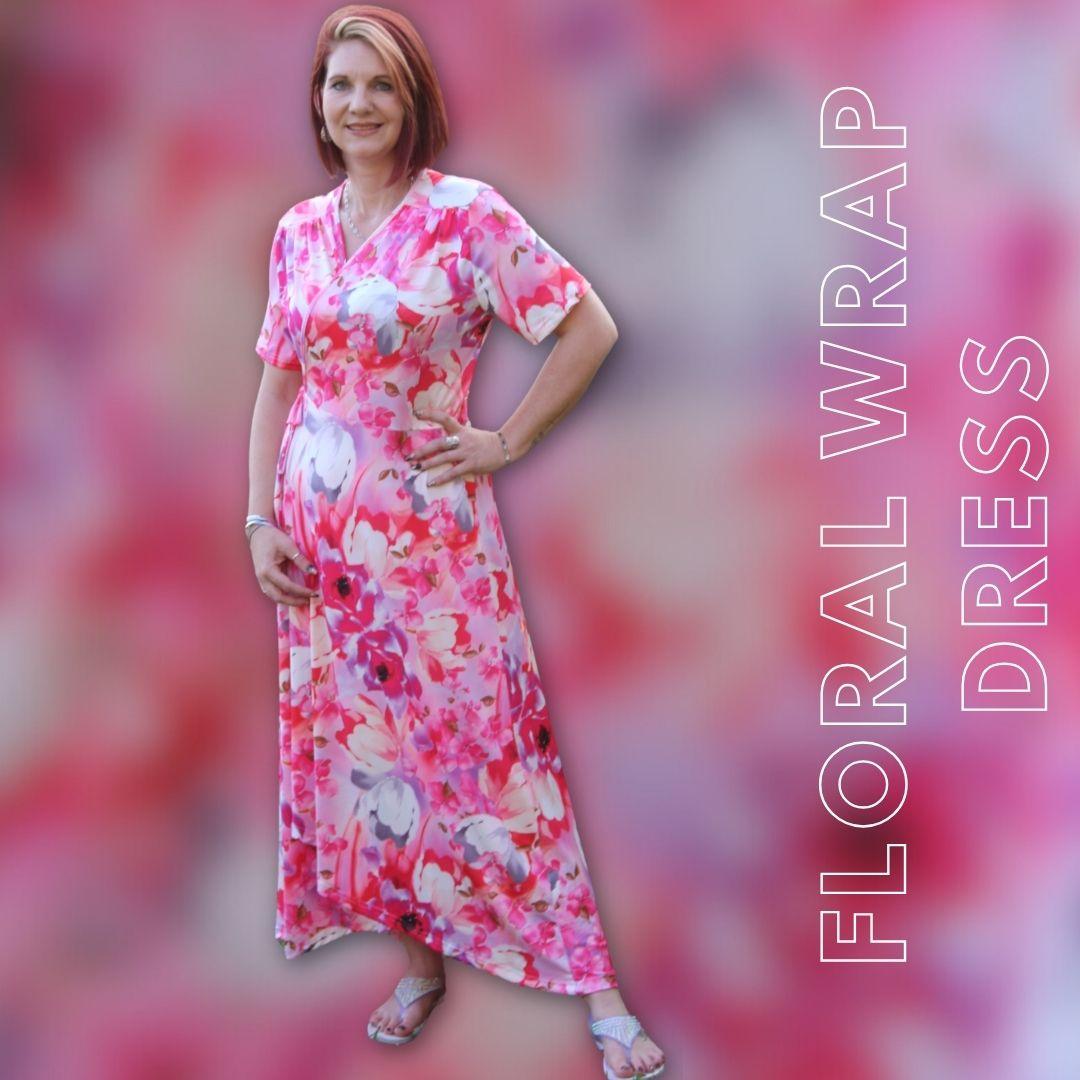 Plus Size Pink Floral Wrap Dress